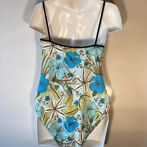 Merona SZ XXL Blue Tropical 1Pc. Tank Swimsuit & Brown Swim Skirt Beach Resort - Picture 4 of 9